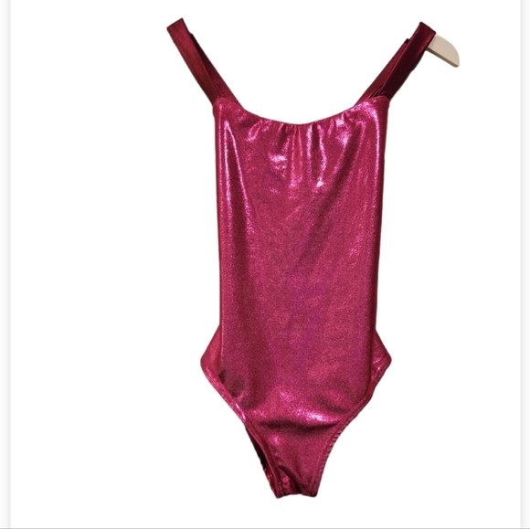 Hot pink purple linning Metallic one piece swim body suit. - Picture 5 of 6